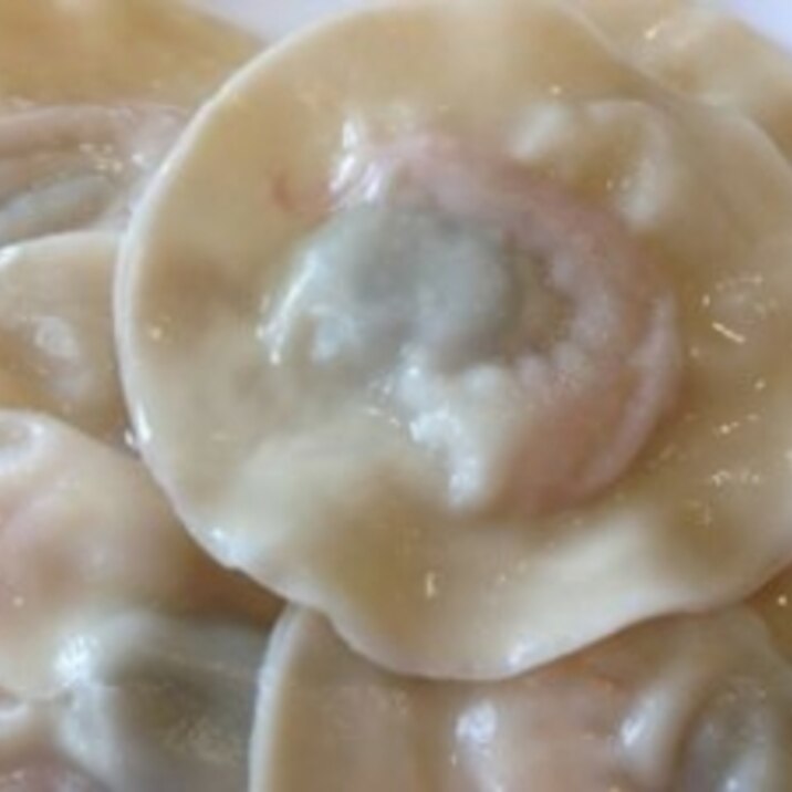 海老と空豆の餃子の皮deラビオリ